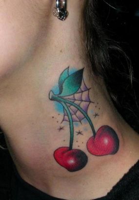 Cherry Tattoos Design On Neck